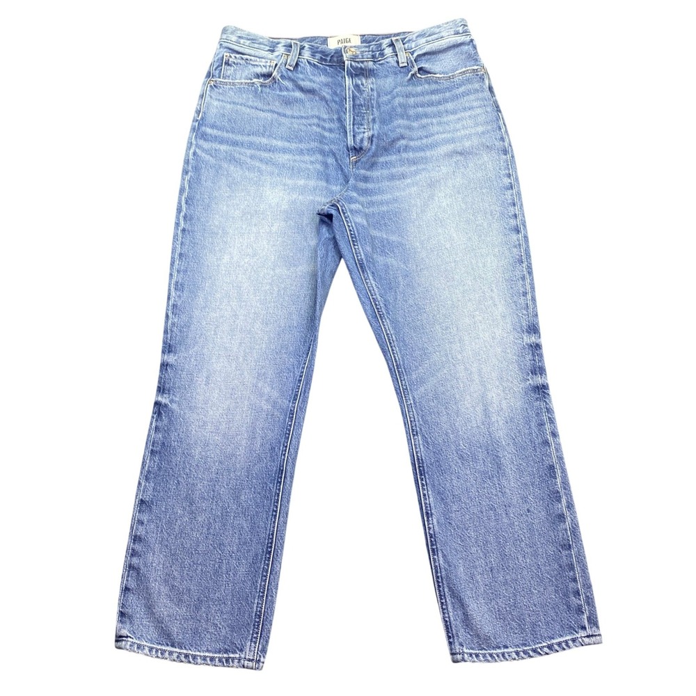 Paige Billy Crop High Rise Straight Leg Blue Jeans Size 31 Button Fly Grunge USA
